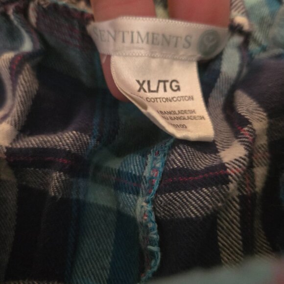 Sentiments Blue Teal Plaid Flannel Pajama Pants Cotton Loungewear XL EUC - Picture 3 of 3